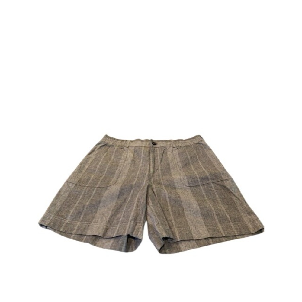 Duluth Trading Co Womens Hemp Gray Striped Cotton Blend Shorts 16 Elastic Waist